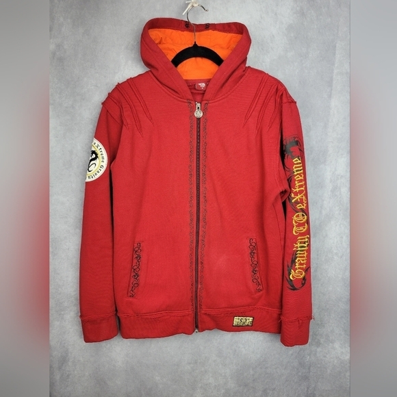 G_TOX Embroidered Oversized Lined Cotton Hoodie Red Men’s M - Picture 1 of 10